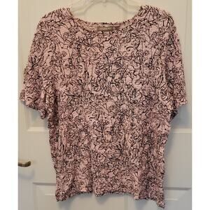 NWT Croft & Barrow Women's Size 1X Pink & Navy Short Sleeve Scoop Neck Shirt